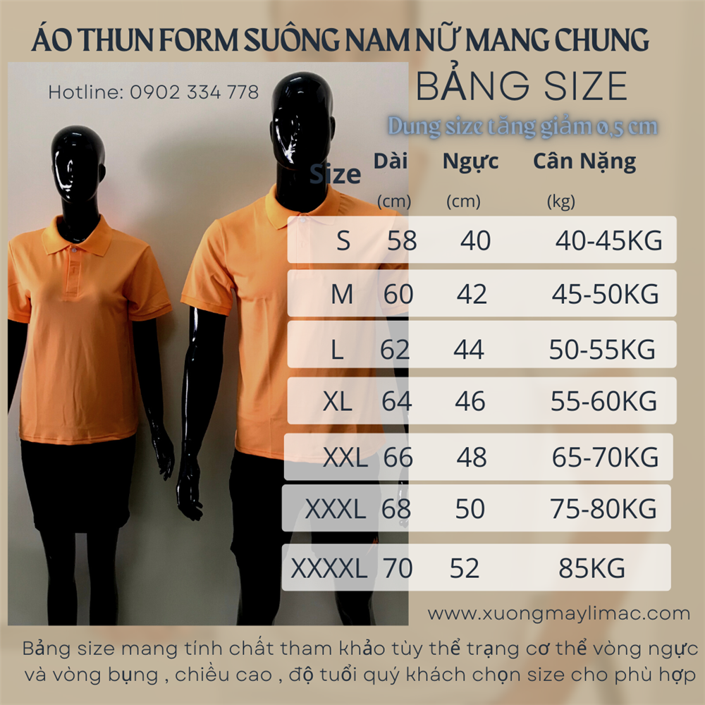 bảng size áo thun nữ chuẩn